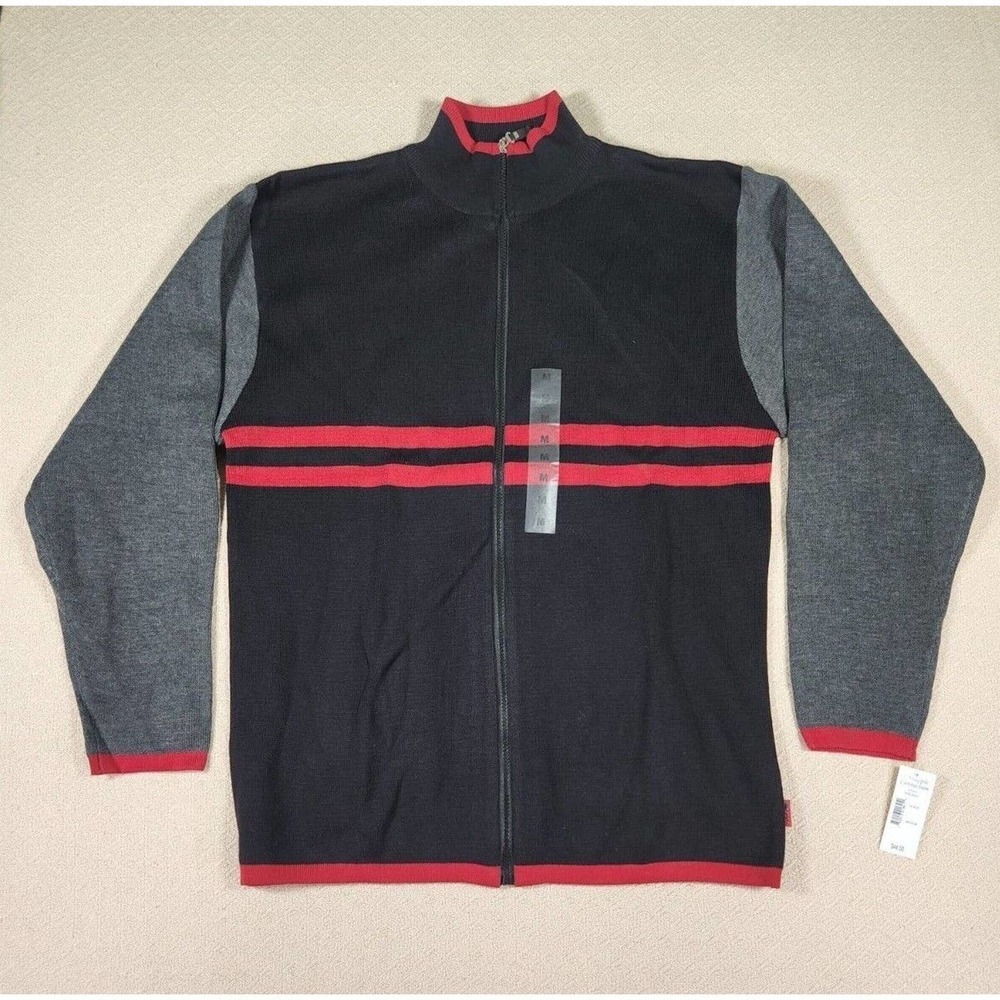 Pineapple Connection Sweater Mens Small Full Zip Collar Black Y2K Cotton Stretch